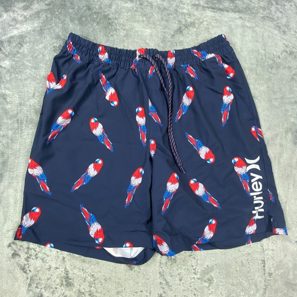 Hurley Swim Trunks Men‎ XL Blue Bird Tropical Print Stretch Waist Board Shorts